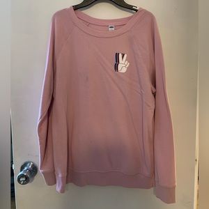 Pink Crew-Neck Pullover with Peace Sign Graphic